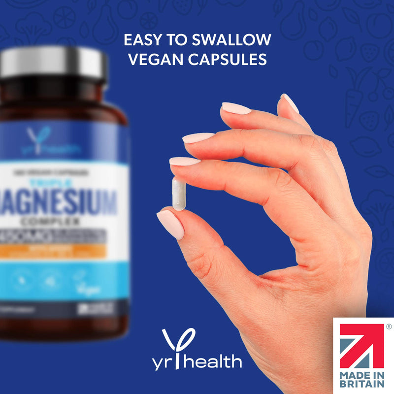 [Australia] - Vegan Magnesium Supplements with Zinc, 180 Capsules, Triple Magnesium Complex Supplement Plus Vitamin D, B6 & Copper, Vegan Society Registered, Made in The UK by YrHealth 