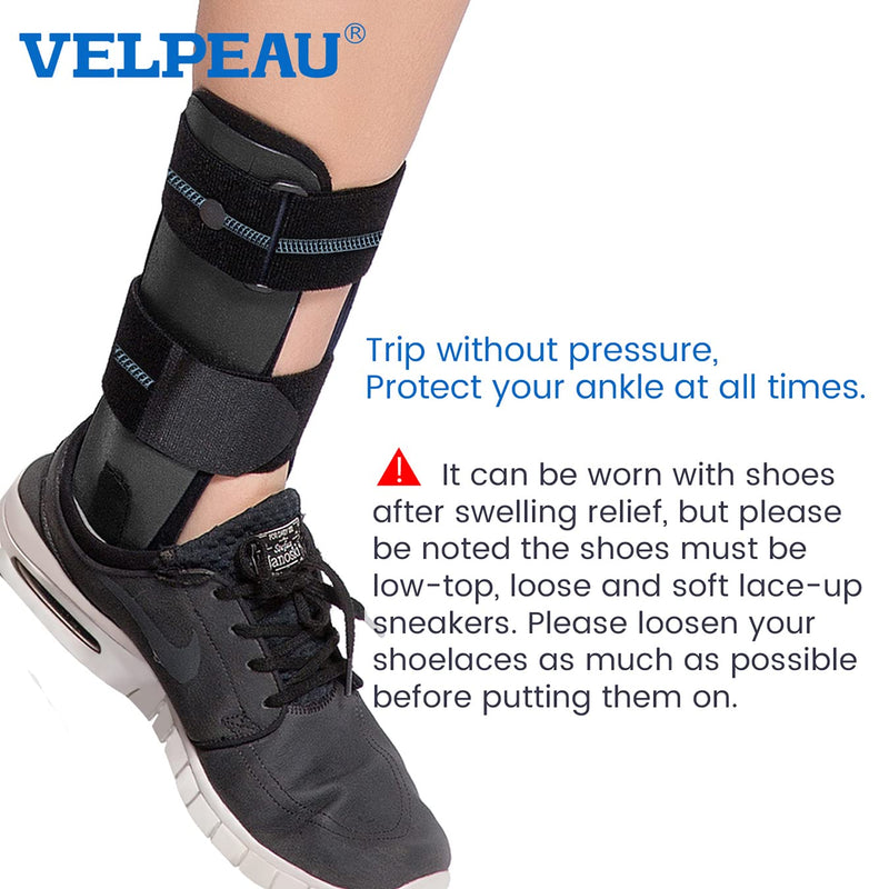 [Australia] - VELPEAU Ankle Brace - Stirrup Ankle Splint - Adjustable Rigid Stabilizer for Sprains, Tendonitis, Post-Op Cast Support and Injury Protection for Women and Men (Foam Pads, Large - Right Foot) Foam Pads-Right Foot Large (Pack of 1) 