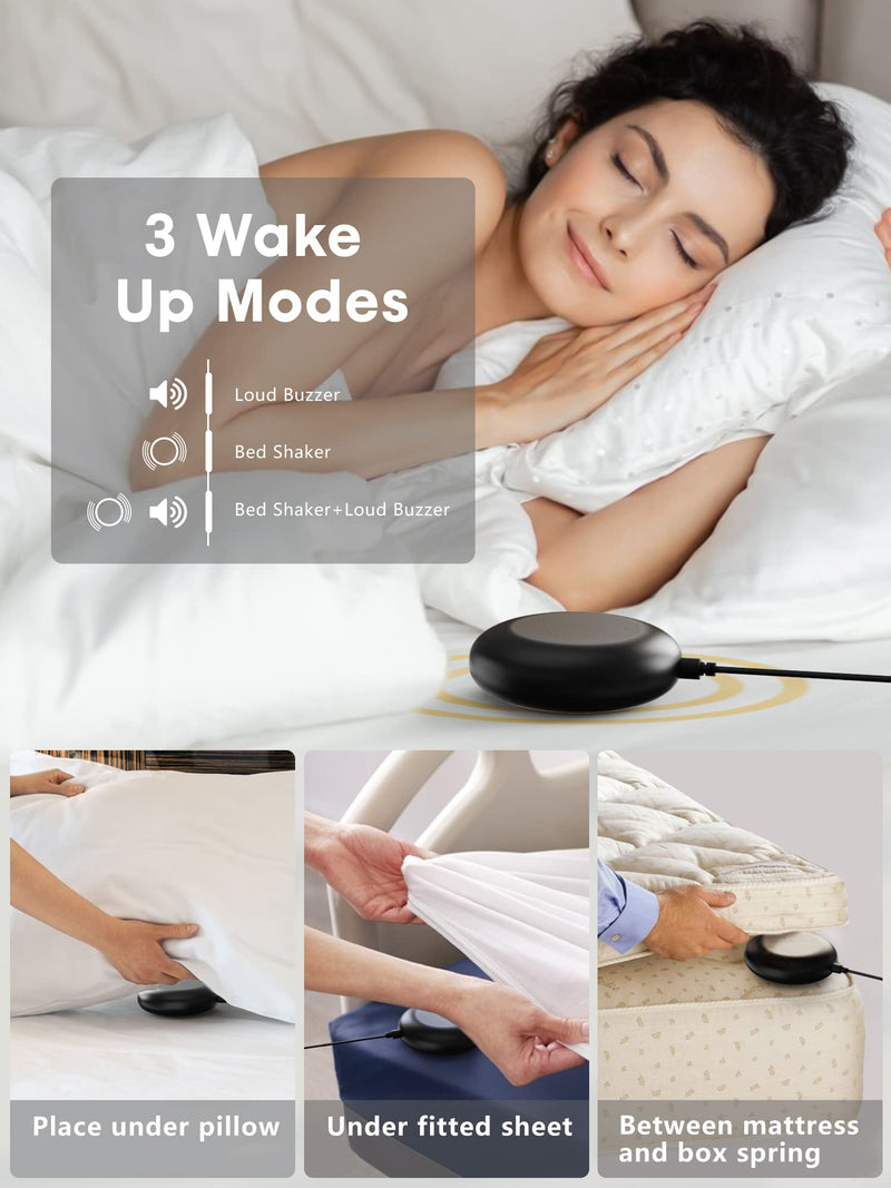 [Australia] - Extra Loud Vibrating Alarm Clock with Bed Shaker for Deep Sleepers Adult Hearing impaired Deaf, Dual Alarms Digital Clock for Bedroom,8.7'' Large Mirror LED Display,USB Charger,Battery Backup,Dimmable Silver Surface(with Bed Shaker) 