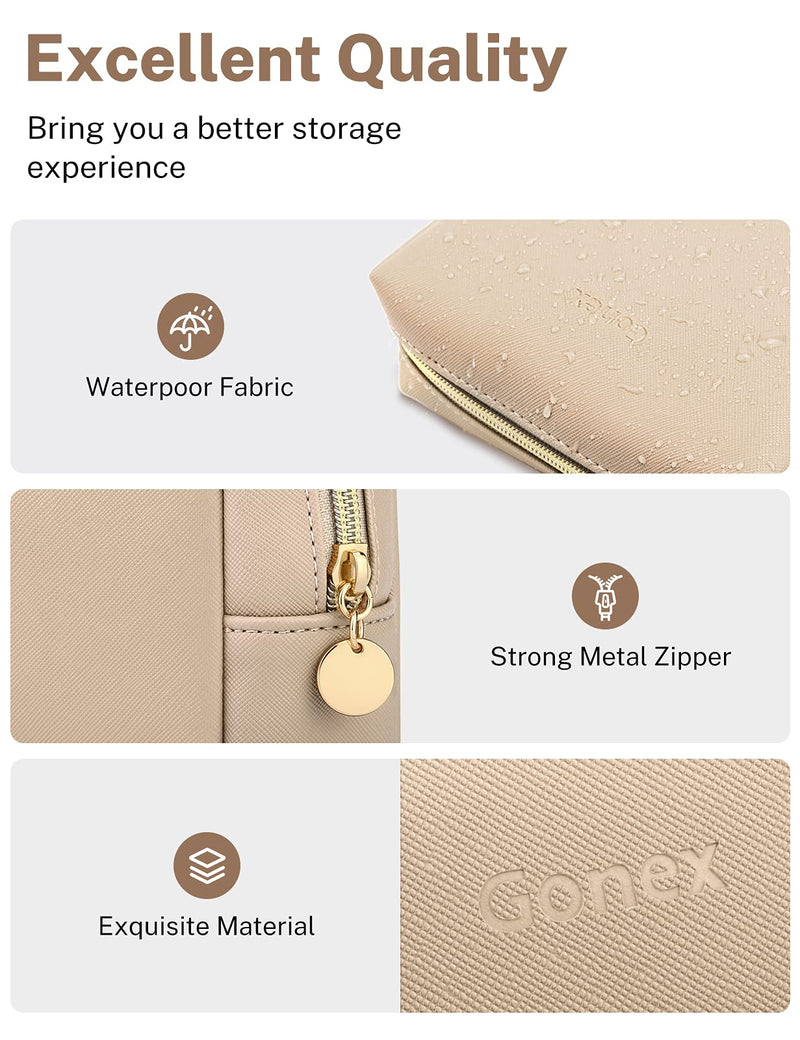 [Australia] - Gonex Travel Makeup Bag Small Leather Cosmetic Pouch Waterproof Toiletry Bag Women Portable Daily Storage Organizer Khaki S 