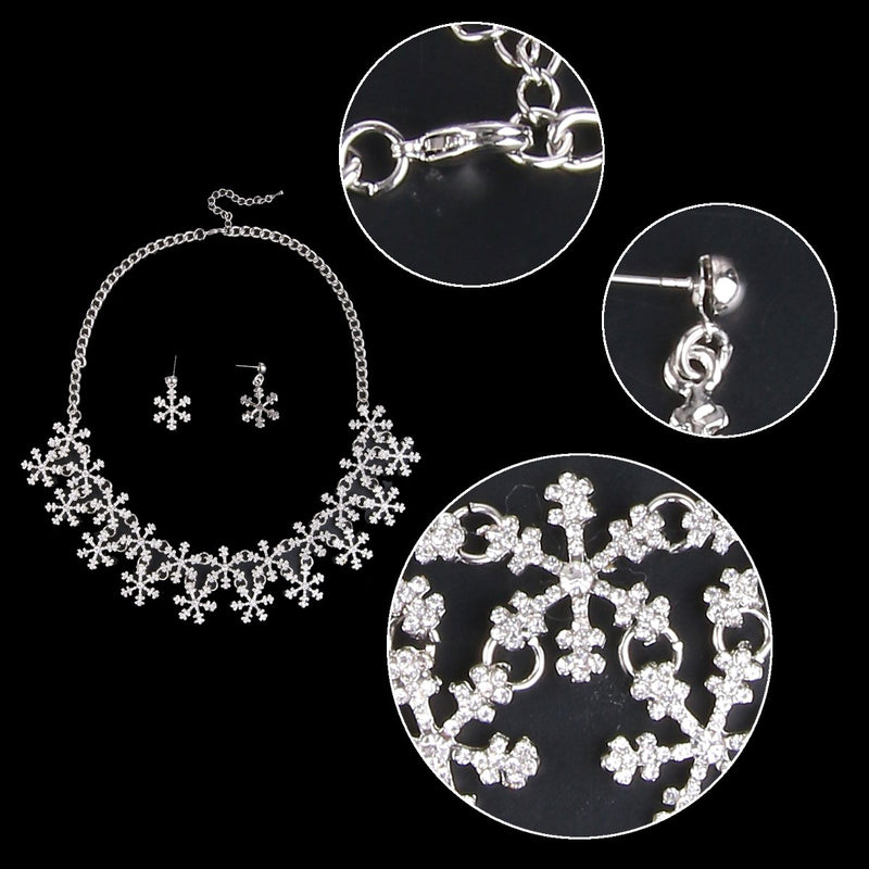 [Australia] - EVER FAITH Lots Snowflake Austrian Crystal Necklace Earrings Set Silver-Tone-Clear 