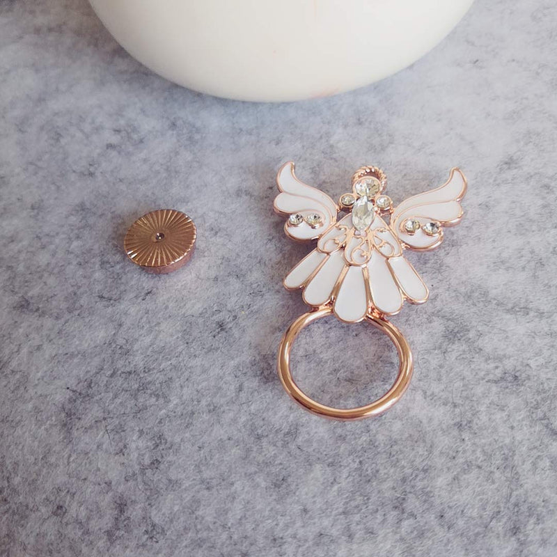 [Australia] - NOUMANDA White Enamel Clear Crystal Angel Wings Magnetic Eyeglass Holder Brooches Pin rose gold 