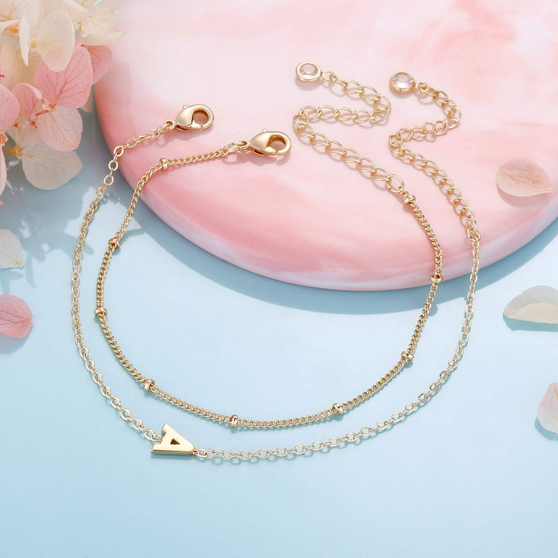 [Australia] - Dainty Gold Initial Bracelets for Women, 14K Gold Plated Dainty Personalized Gold Bracelets Initial Bracelets for Women Teen Girls Jewelry Chain Bracelets for Kids Toddler Little Girls Jewelry Gifts A 