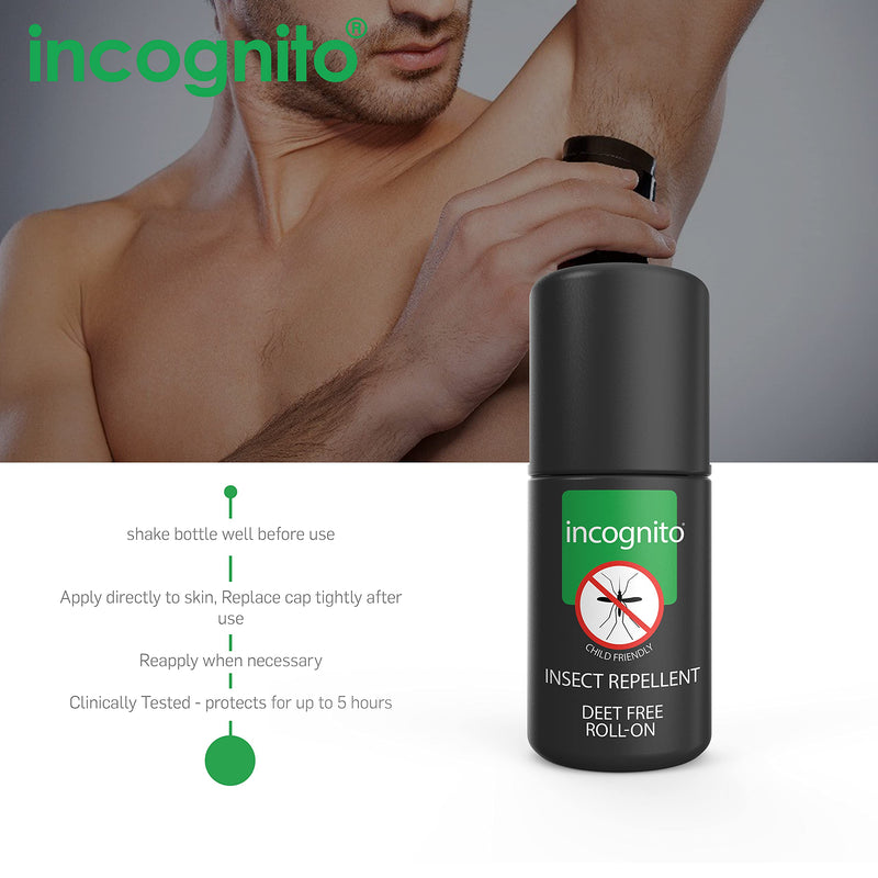 [Australia] - INCOGNITO Insect Repellent Roll on 50 ml - Maximum Strength, Vegan, DEET free formula - Mosquito Repellent and Effective On All Biting Insects - Travel Friendly - Bug Repellent Suitable for Humans, Transparent 