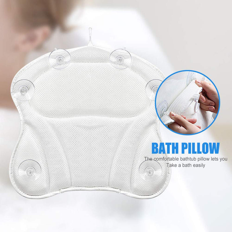 [Australia] - Bath Pillow,Lcogete Bath Pillows for Shower Tub Women Men Neck and Shoulder Support Rest 3D Air Mesh Breathable Bathtub Spa Bathroom Pillow with Power Suction Cups Washable- White 
