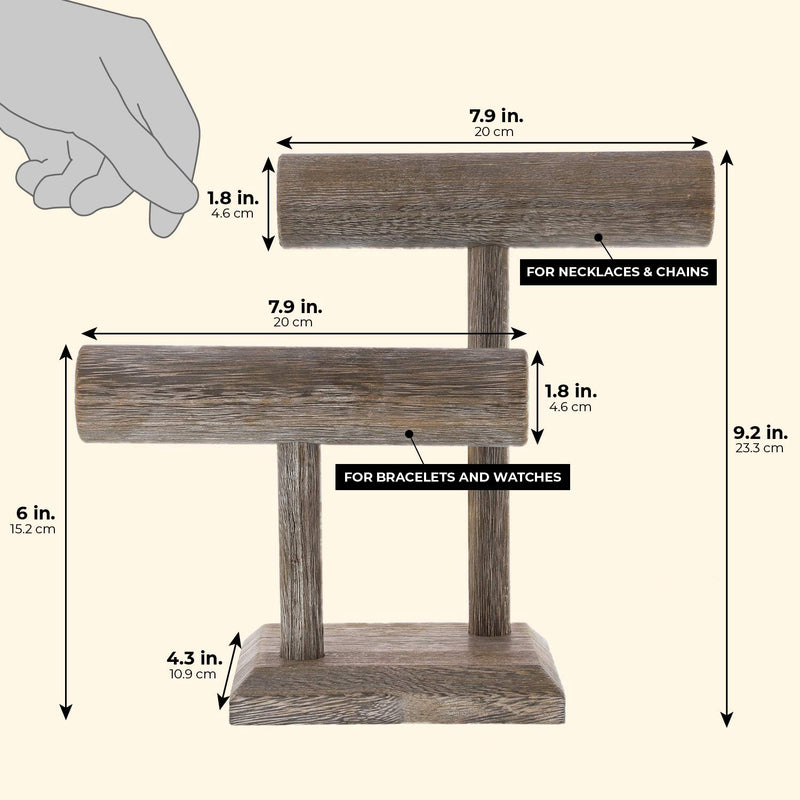 [Australia] - Bright Creations Rustic Wood 2 Tier Jewelry Holder T Bar Display 