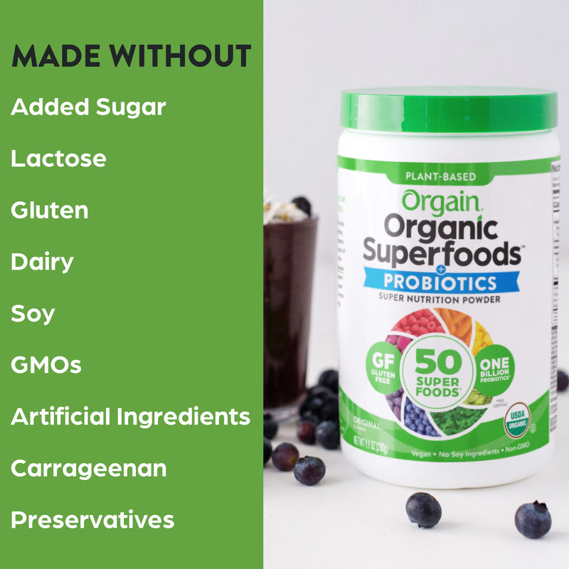 [Australia] - Orgain Organic Green Superfoods Powder, Original - Antioxidants, 1 Billion Probiotics, Vegan, Dairy Free, Gluten Free, Kosher, Non-GMO, 0.62 Pound (Packaging May Vary) 
