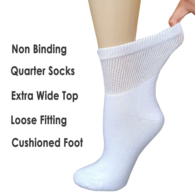 [Australia] - VEIGIKE Women Diabetic Socks Soft Breathable Moisture Wicking Quarter Ankle Socks, Extra Wide Non-Binding Socks 4 Pairs, White-4pairs, One Size 