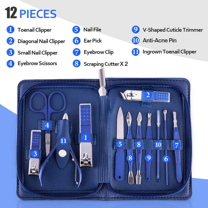 [Australia] - Manicure Set, Pedicure Kit, Nail Clippers, GProfessional Grooming Kit, Nail Tools 18 in 1 with Luxurious Travel Case for Men and Women 2020 Upgraded Version Blue (Blue 12 in 1) Blue 12 in 1 