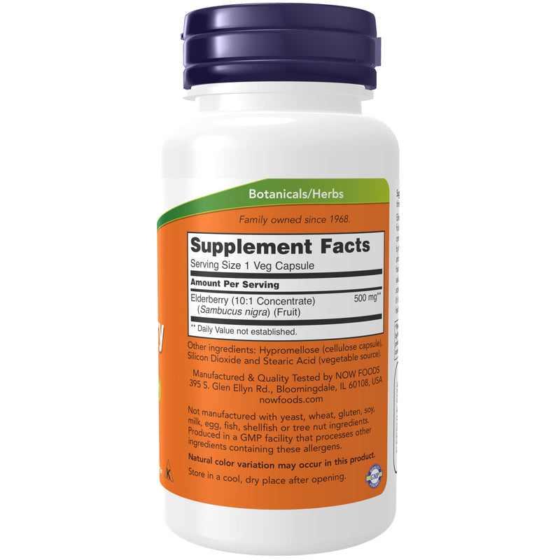 [Australia] - NOW Supplements, Elderberry (Sambucus nigra)500 mg, 10:1 Concentrate, 60 Veg Capsules 