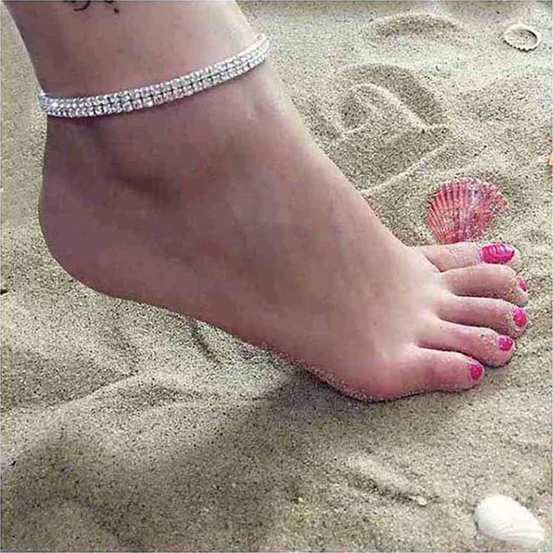 [Australia] - Aularso Simple Ankle Bracelets Silver Vintage Crystal Anklet Rhinestones Foot Chain Jewelry for Women and Girls (2) 2 