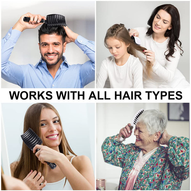[Australia] - URAQT Hair Brush, 2 Pcs Boar Bristle Paddle Hairbrush with Tail Comb, Soft Massage Vent Brush for Men Women, Detangle Hair Brush for Long Thick Curly Hair, Reducing Hair Breakage (Black & White) Black & White 