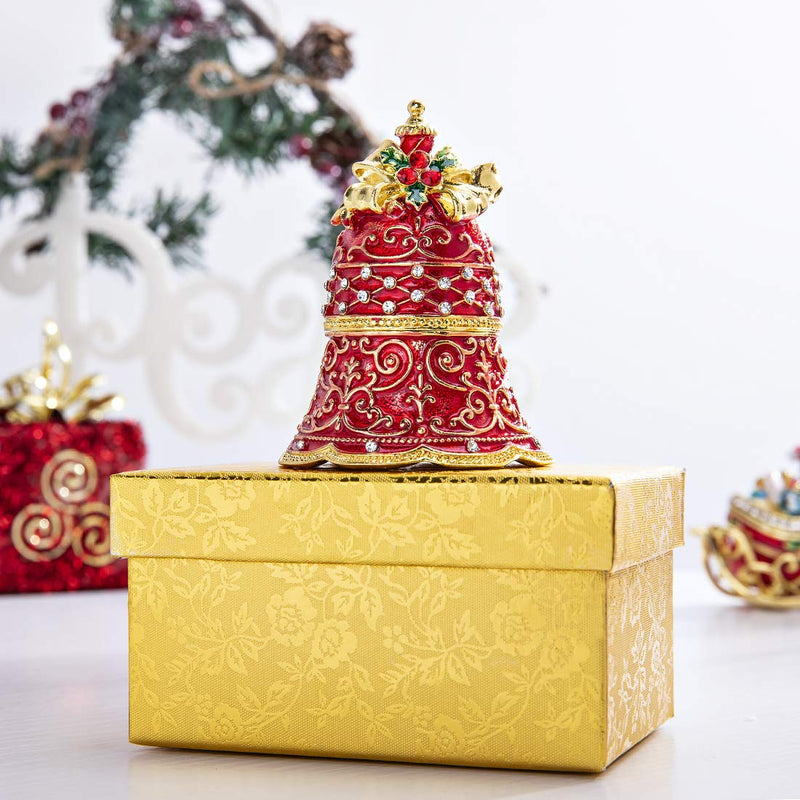 [Australia] - Red Xmas Jingle Bell Jewelry Trinket Storage Box Rhinestones Bejewelled Collectible Jewelry Holder 