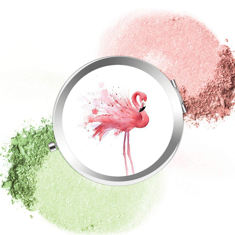 [Australia] - IMLONE Portable Travel Makeup Mirror Round Sliver 2X Magnification Women Girl Gift Folding Compact Mirror Perfect for Purses/Travel -Beauty Flamingo Pink Flamingo 