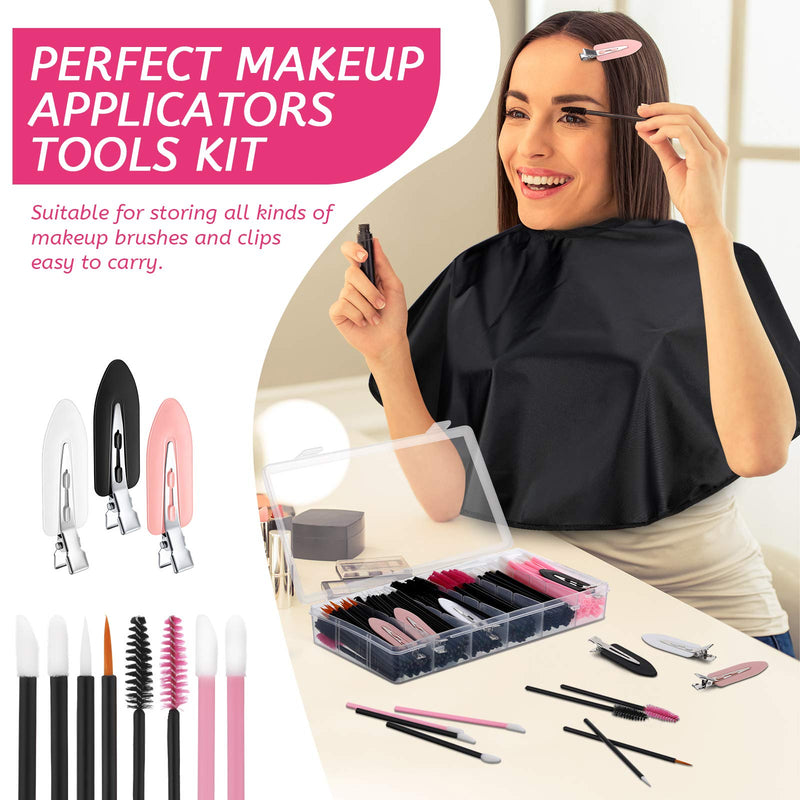 [Australia] - 260 Pieces Disposable Makeup Tools Kit, Includes Eyeliner Brushes Mascara Wands Lipstick Applicators Makeup Hair Clips Plastic Box Short Waterproof Cape Stainless Steel Makeup Palette and Spatula 