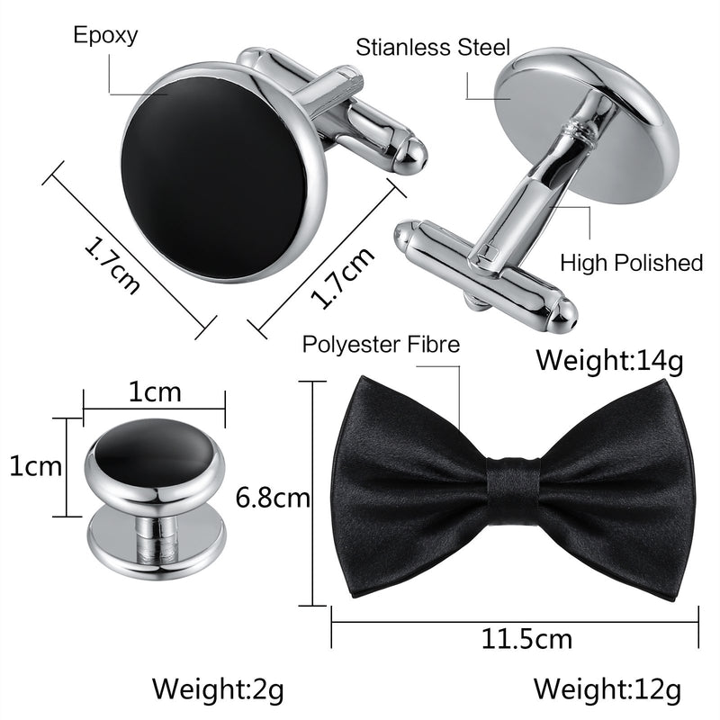 [Australia] - Aienid 2pcs Cufflinks and 8pcs Cuff Studs Set for Men Stainless Steel Tuxedo Shirts Business Wedding Silver Black 