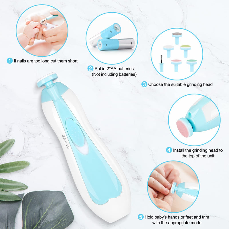 [Australia] - Electric Nail File Drill for Baby No Sharp Claws Hurt, 6 in 1 Safety Cutter Trimmer Clipper for Toes and Fingers (Blue) 