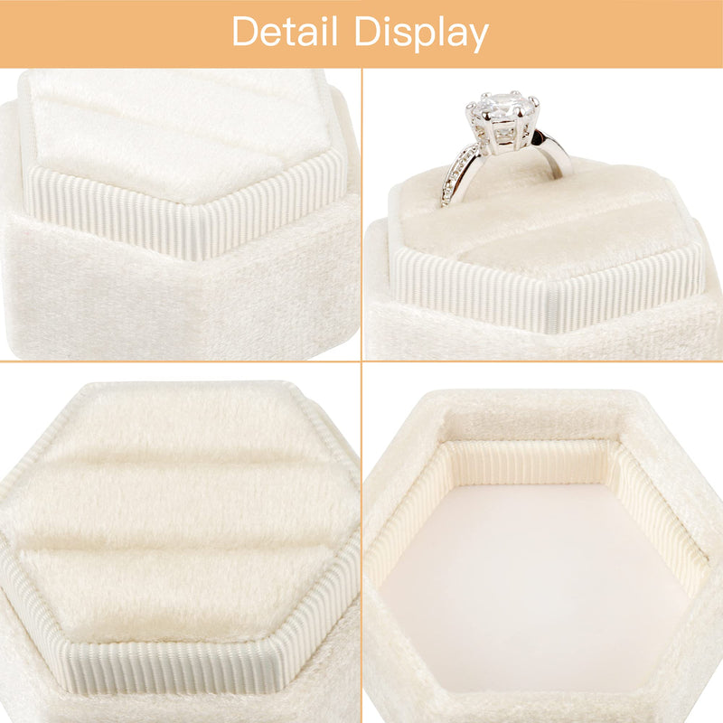 [Australia] - DesignSter Hexagon Velvet Ring Bearer Box - Premium Gorgeous Vintage Double Ring Display Holder with Detachable Lid for Proposal, Engagement, Wedding, Ceremony (Beige) Beige 
