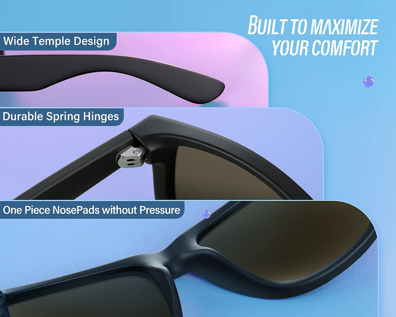 [Australia] - Polarized Sunglasses for Men Women Fashion Sunglasses UV400 Protection Black Frame Blue Lens 