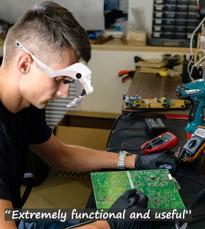 [Australia] - TMANGO Head Mount Magnifier with Lights, Magnifying Headset Glasses for Close Up Work, Watch, Cross-Stitch, Jewelry, Embroidery, Arts & Crafts or Reading Aid with Headband 