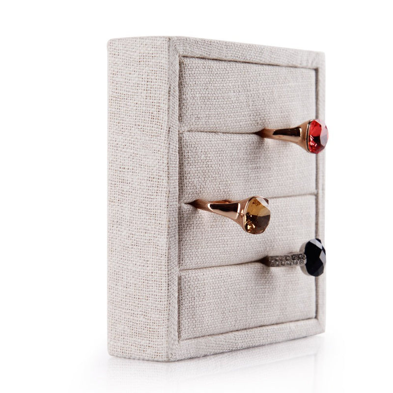 [Australia] - Oirlv linen 3 Slots Ring Earrings Display Trays Showcase Jewelry Organizer (creamy-white,square ) square 