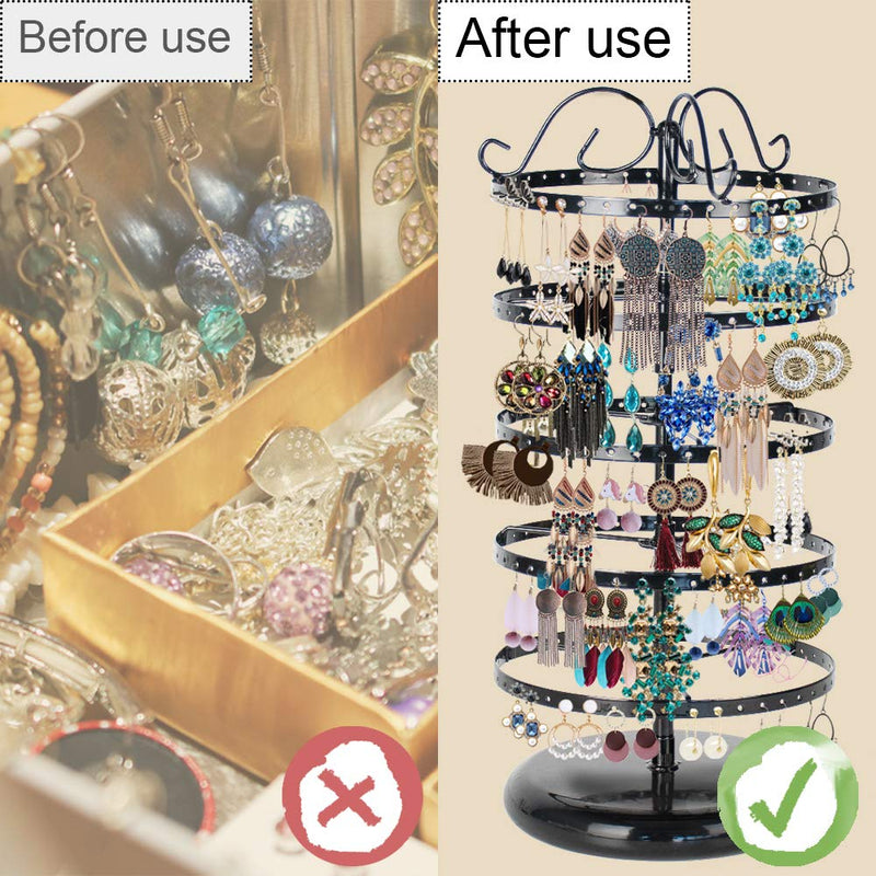 [Australia] - 5 Tiers Metal Rotating Earring Holder Organizer, TANOKY Exquisite Jewelry Display Stand Necklace Rack Holder, 220 Holes for Earrings- 14x6.3 Inch (White) White 
