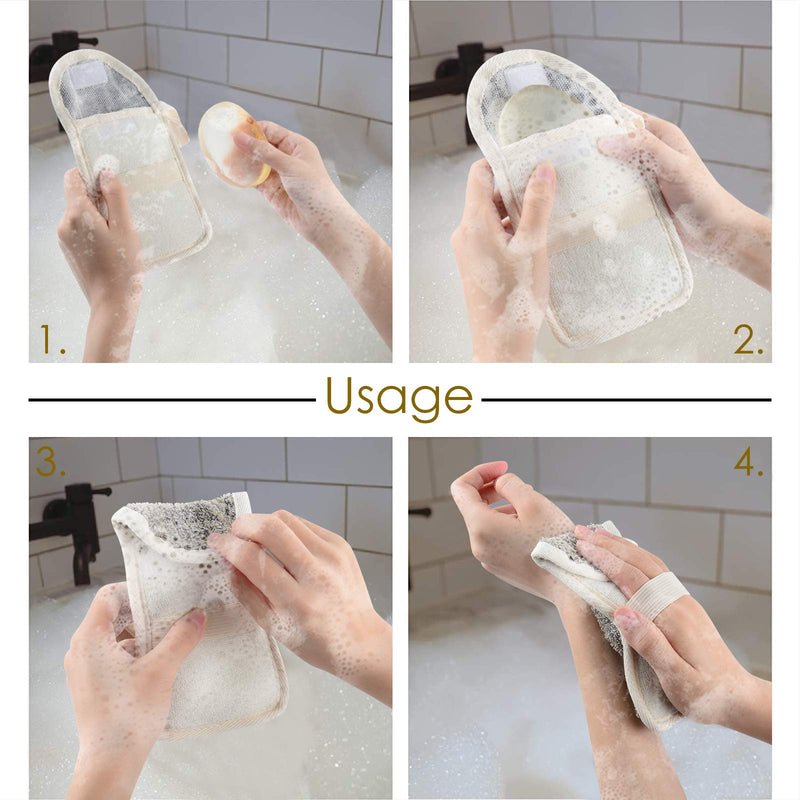 [Australia] - Linkidea 3 Pcs Soap Saver Pouch, Flax Exfoliating Soap Bag Body Scrubber Exfoliator Sponge Holder Hanging Rope Bags for Bath or Shower 