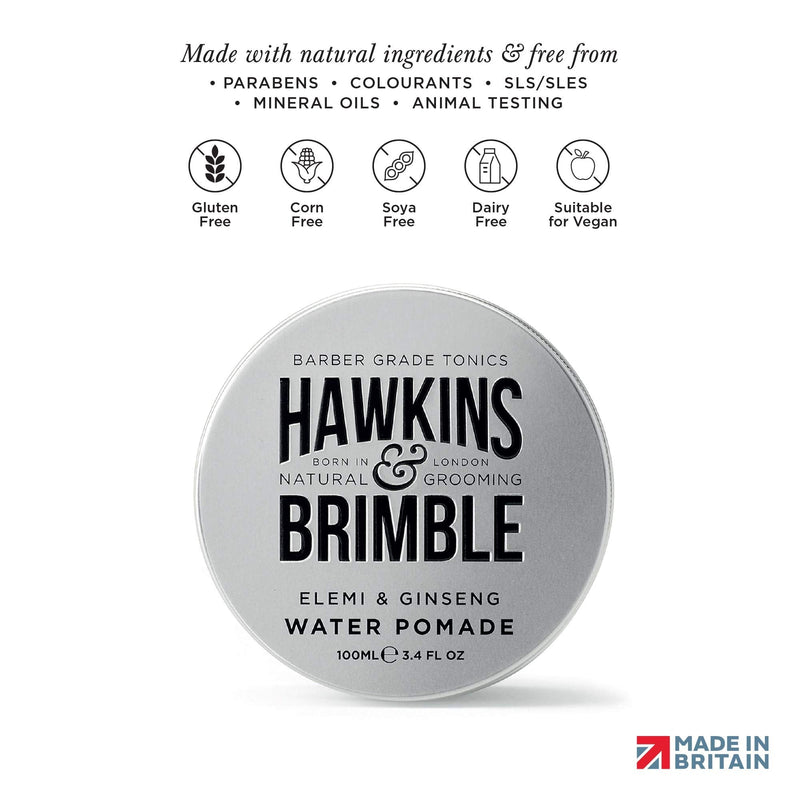 [Australia] - Hawkins & Brimble Mens Water Pomade 100ml - H2O Based Hair Styling/Grooming | Firm Hold Allows for Re Styling | High Shine Non Greasy Finish and Washes Out Easily 