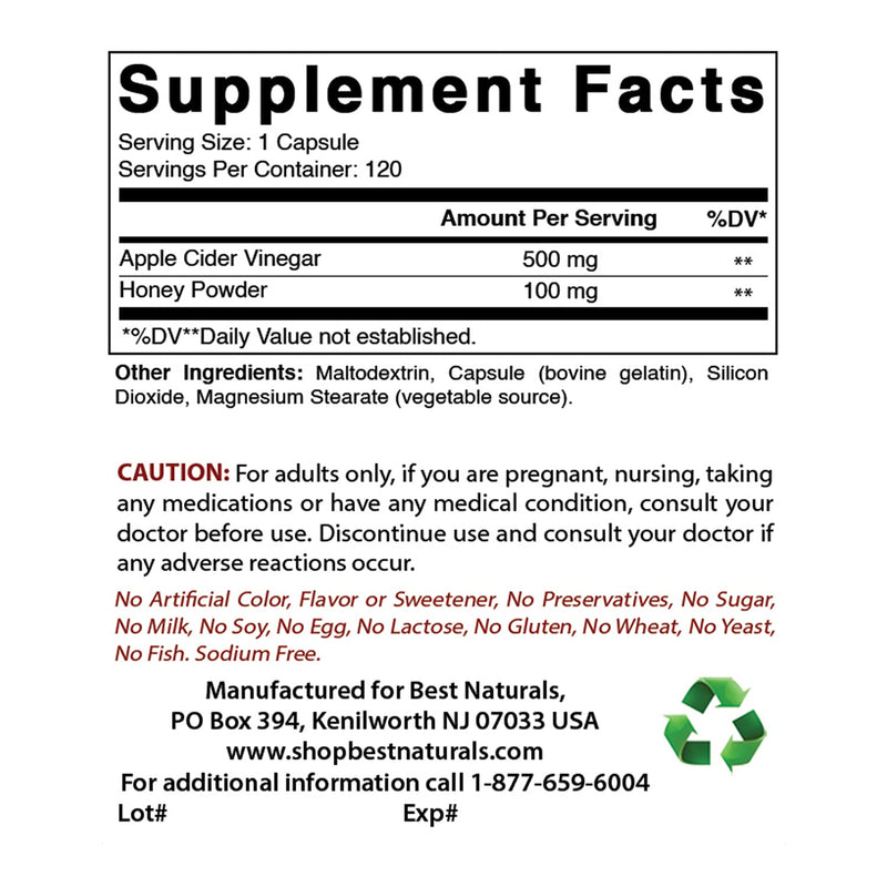 [Australia] - Best Naturals Apple Cider Vinegar Plus 500 Mg 120 Capsules 