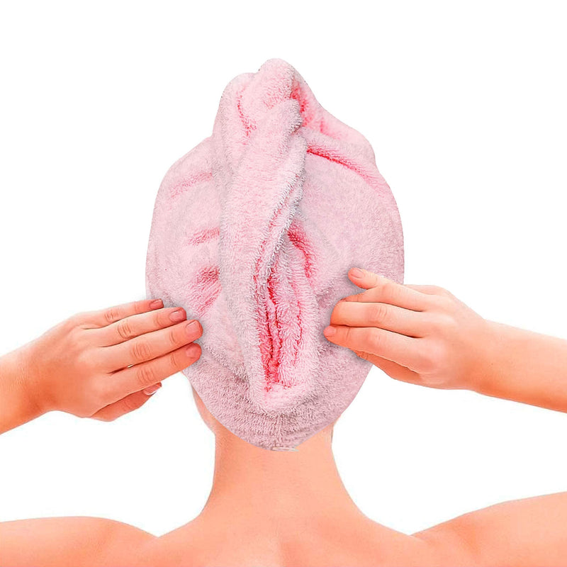 [Australia] - Dry hair towel, Microfiber Hair Towel，hair towels for women，dry hair towel with buttons, Quick Dry Hair Towel - Hair Drying Towel for Curly, Long & Thick Hair(pink 2Pack) 
