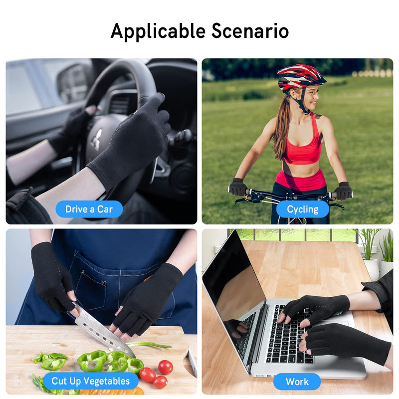 [Australia] - 2 Pairs Arthritis Compression Gloves, Relieve Arthritis, Rheumatoid, Osteoarthritis, Carpal Tunnel Pain, Compression Gloves for Arthritis for Women & Men, Anti-Slip Glue dot Gloves for Work (Black,S) Small Black 