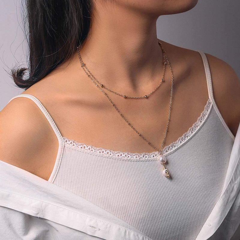 [Australia] - Ibliss Boho Layered Necklaces Chain Gold Pearls Pendant Necklace Beads Conch Necklace Beach Choker Necklaces Jewelry for Women and Girls 