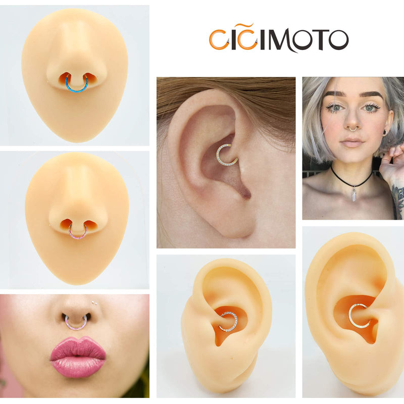 [Australia] - CICIMOTO Opal CZ Nose Ring Septum Hoop, 16G Surgical Steel Cartilage Earring Hoop Hinged Segment Ring Septum Clicker Daith Helix Tragus Conch Piercing Jewelry A-Opal&Blue 10mm(3/8'') 