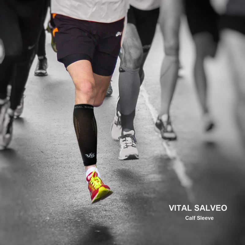 [Australia] - Vital Salveo - Compression Calf/Shin Sleeves for Basketball, Running, Jogging, Fitness, Cycling, and Enhanced Sports Performance-Black (Pair)-Large L 
