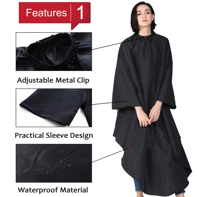 [Australia] - Iusmnur Barber Cape with Sleeves - Professional Hair Salon Cape with Adjustable Metal Clip Shampoo Hair Cutting Cape for Salon and Home - 53 x 61 inches (Black) Black 