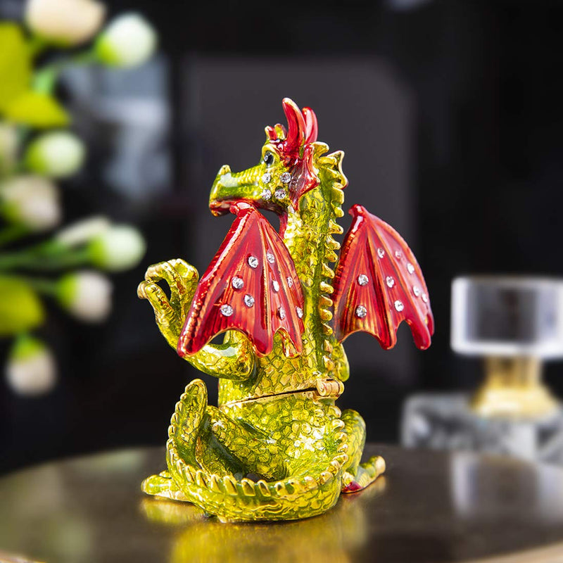 [Australia] - Cute Red Pterosaur Trinket Boxes Hinged Crystal Jeweled Dinosaur Animal Figurines Jewelry Display Ring Holder Box 