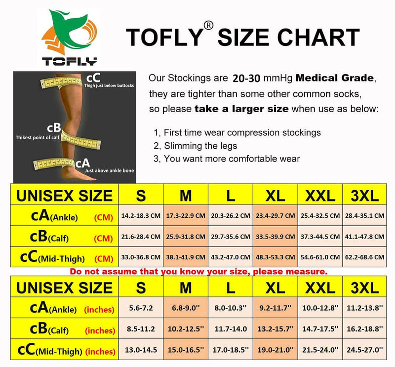 [Australia] - TOFLY® Thigh High Compression Stocking Footless, 15-20mmHg & 20-30mmHg Compression Socks with Silicone Band, Varicose Veins Large 20-30mmhg Footless Beige 