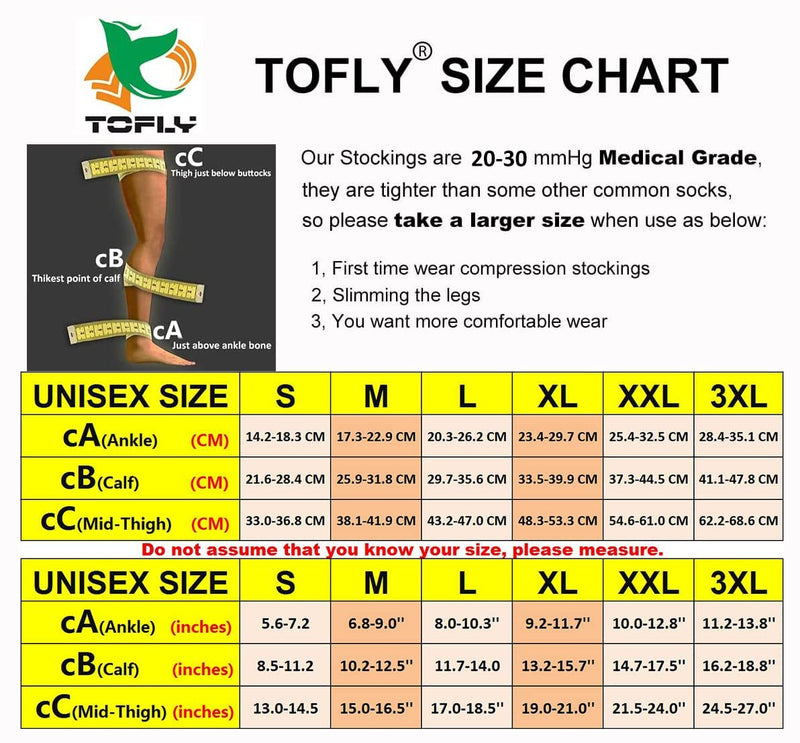 [Australia] - TOFLY® Thigh High Compression Stocking Footless, 15-20mmHg & 20-30mmHg Compression Socks with Silicone Band, Varicose Veins Large 20-30mmhg Footless Black 