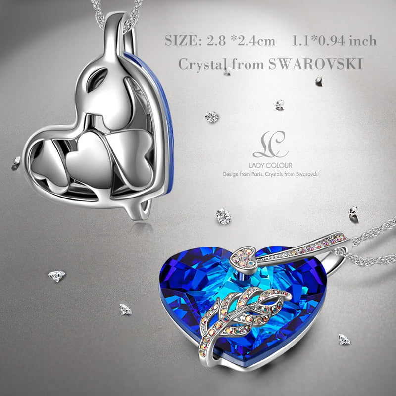 [Australia] - LADY COLOUR Jewelry Gifts for Mom, Heart Necklace, Legolas Heart Sapphire Swarovski Crystal Heart Jewelry for Women, Nickel Free Passed SGS Test Gift Box Packing, Christmas Birthday Gifts for Her Necklace for girls 