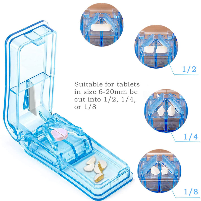 [Australia] - Pill Tablet Cutter for Small or Large Pills, Pill Splitter with Blade for Pills and Tablets Cut in Half Quarter (Blue) Blue 
