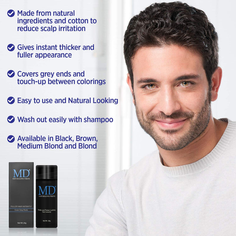 [Australia] - MD Ultimate Hair Thickening Black Fibers for Men & Women | Premium Hair Building Formula| Conceals Hair Loss & Create Instant Hair on Thinning Area | Black 