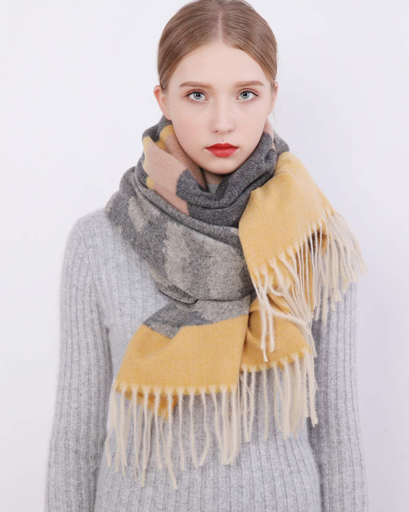 [Australia] - RIIQIICHY Women Scarf Pashmina Shawl Wrap Stole Winter Warm Thick Blanket Oversized Scarves with Tassel Yellow 