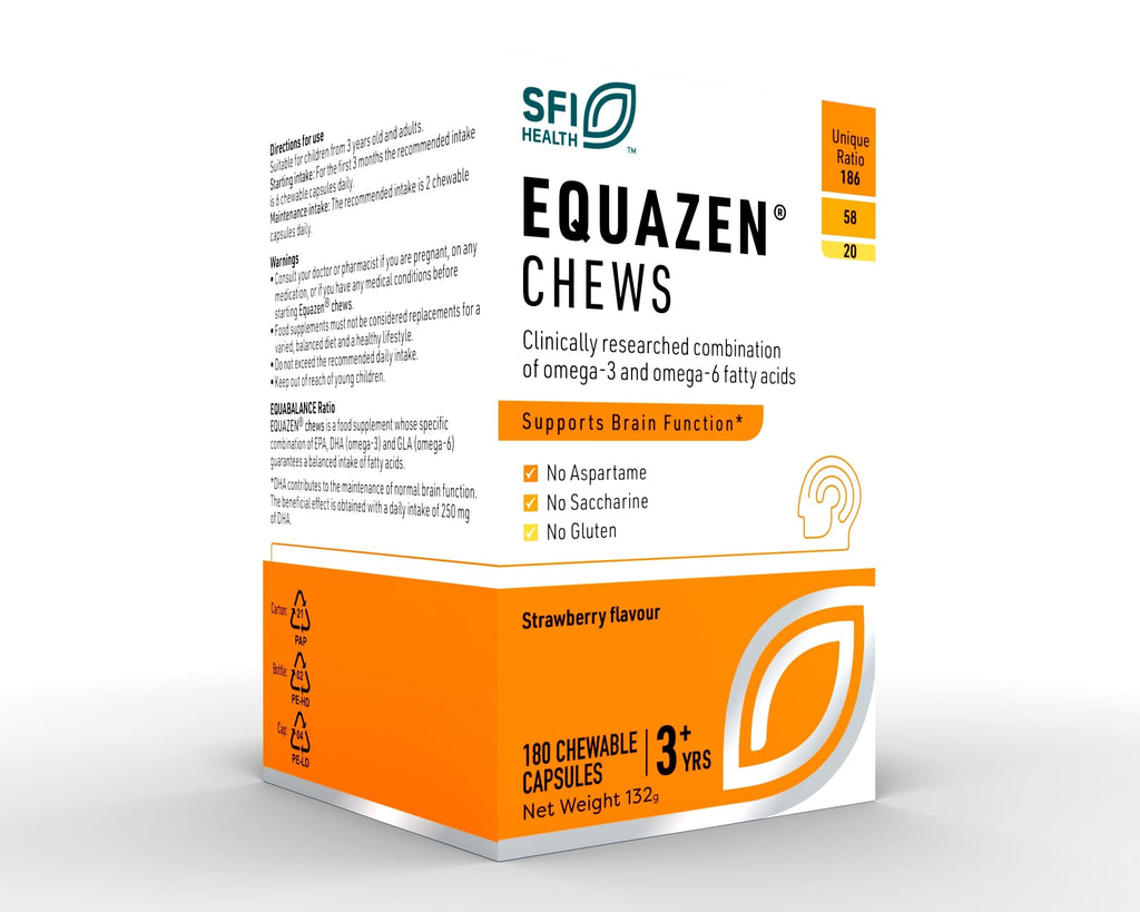 [Australia] - EQUAZEN Chews | Omega 3 & 6 Supplement | Blend of DHA, EPA & GLA | Supports Brain Function | Suitable for Children from 3+ to Adults | 180 Strawberry Flavoured Chews 