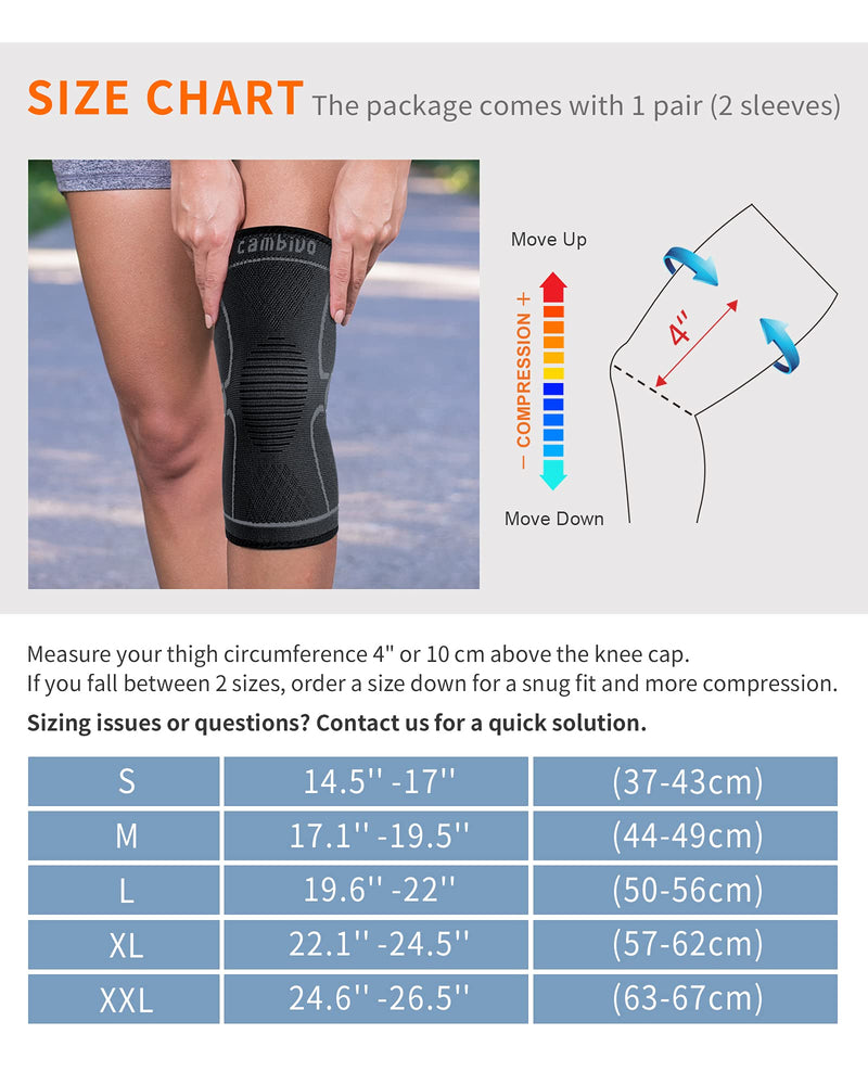 [Australia] - CAMBIVO 2 Pack Knee Brace, Knee Compression Sleeve Support for Men and Women, Knee Pads for Running, Hiking, Meniscus Tear, Arthritis, Joint Pain Relief Medium Coal 