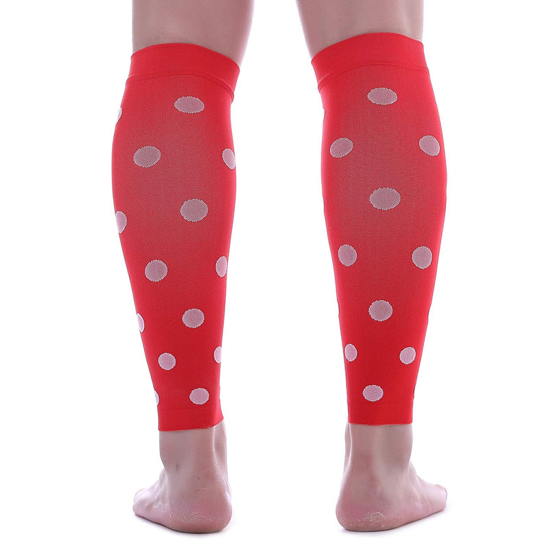 [Australia] - Doc Miller Calf Compression Sleeve Men Women, 20-30mmHg Medical Grade Leg Compression Sleeve for Shin Splints, Varicose Vein & Calf Muscles Recovery, 1 Pair Small Red White Polka Dots Red/White 