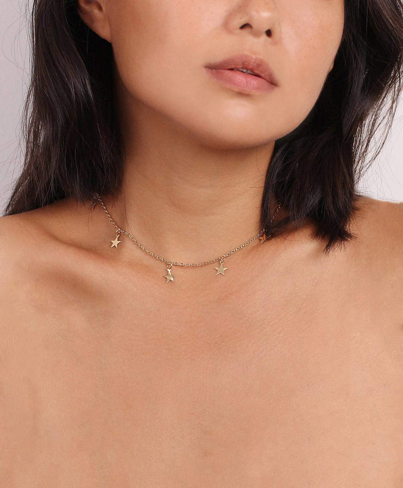 [Australia] - Fremttly Star Choker Necklaces Disc Coin Handmade Simple 14K Gold Plated/Silver Plated Delicate Dainty Star and Bead Chain Chokers Necklaces Thin Heart Pendant Necklaces Gift for Women Gold Star 