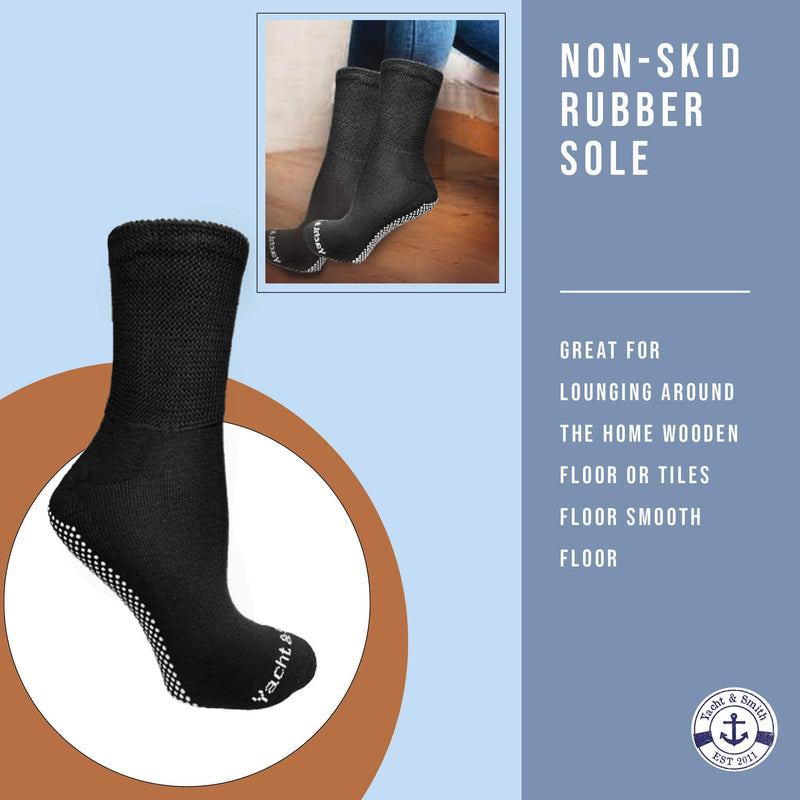[Australia] - Yacht & Smith 6 Pairs Of Loose Fit Gripper Bottom Diabetic Non-Skid Slipper Black Socks, Grippy Hospital Sock, Wholesale Bulk (6 Pairs Men Gripper Socks, One Size) 6 Pairs Men Gripper Socks 
