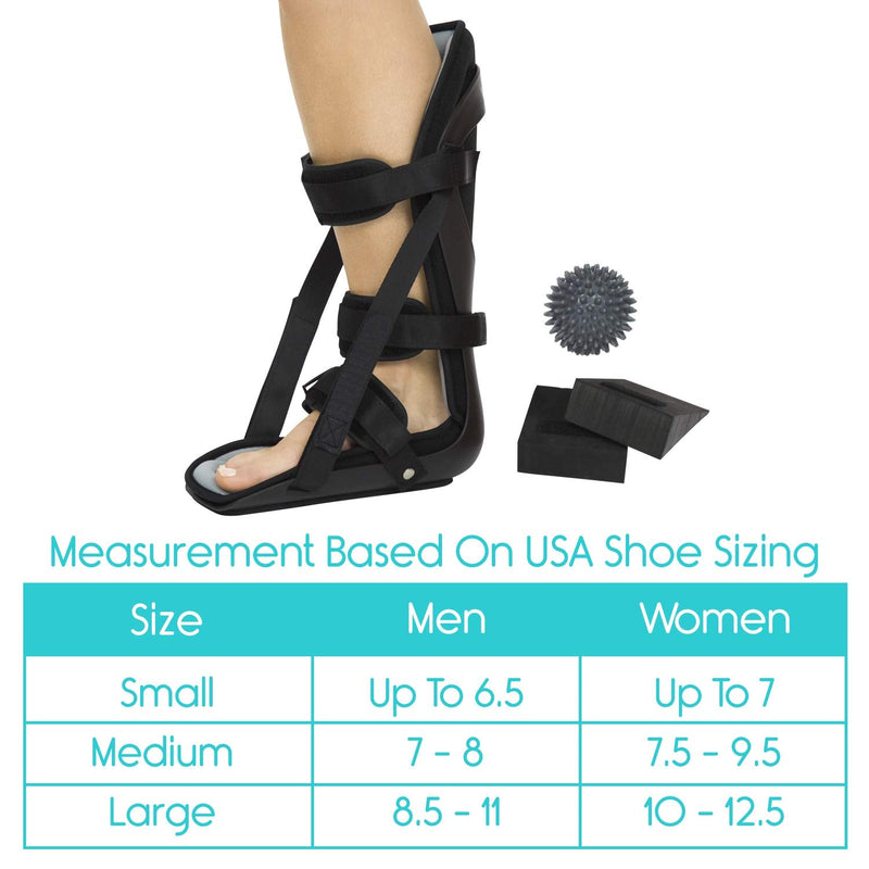 [Australia] - Vive Hard Plantar Fasciitis Night Splint and Trigger Point Spike - Stabilizer Brace Relieves Inflammation - Foot Support Boot Features Adjustable Hook and Loop Straps for Achilles Pain Relief Large: Men's: 8.5 - 11, Women's: 10 – 12.5 
