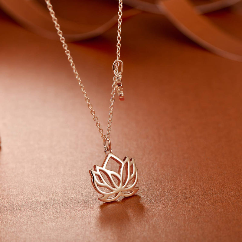 [Australia] - SOULMEET Sterling Silver Yoga Lotus Flower Necklace for Women Girls with Inspirational Quote on Gift Card, Happy Birthday Gifts for Mom Daughter C-Rose Gold 