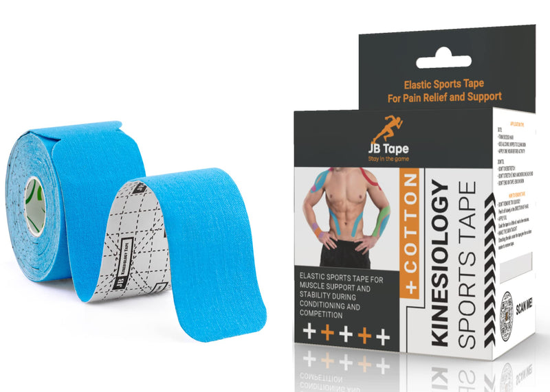 [Australia] - JB Kinesiology Tape PreCut Rolls - (4 Pack / 80 Elastic I- Strips 2 Inch X 10 Inch) Water Resistant, Latex Free Athletic Tape for Joint & Muscle Pain, Recovery & Support. Bonus Scissors (Blue) Blue 